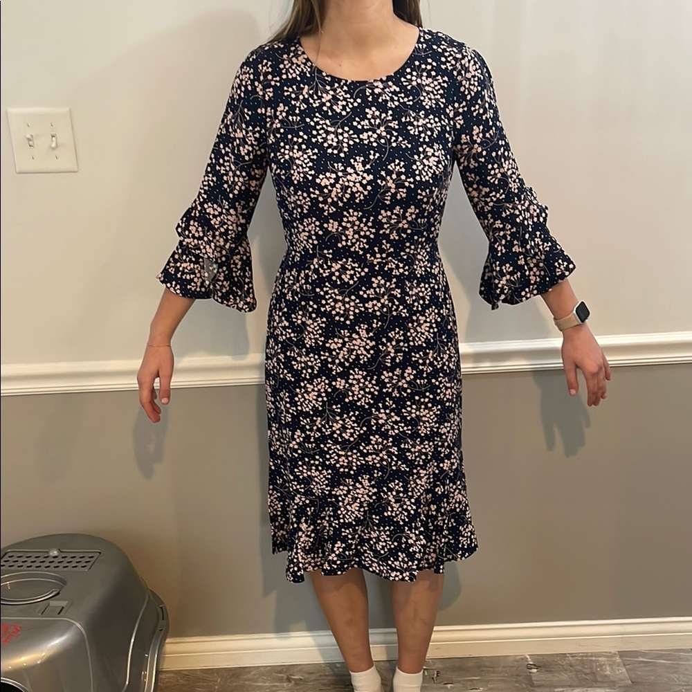 Floral Navy and Pink Dress, zip up. Boden